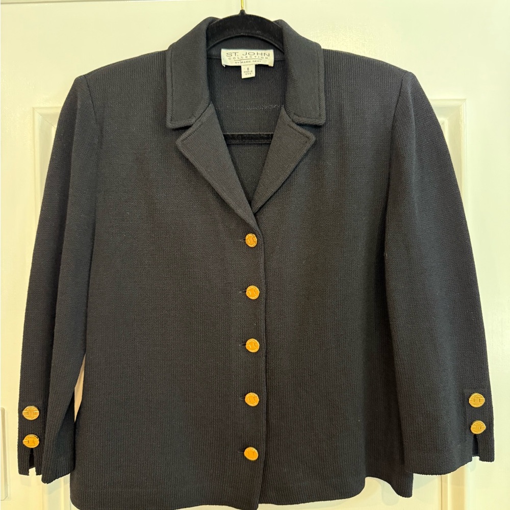 St. John Collection Black and Gold Blazer with Tailored Silhouette